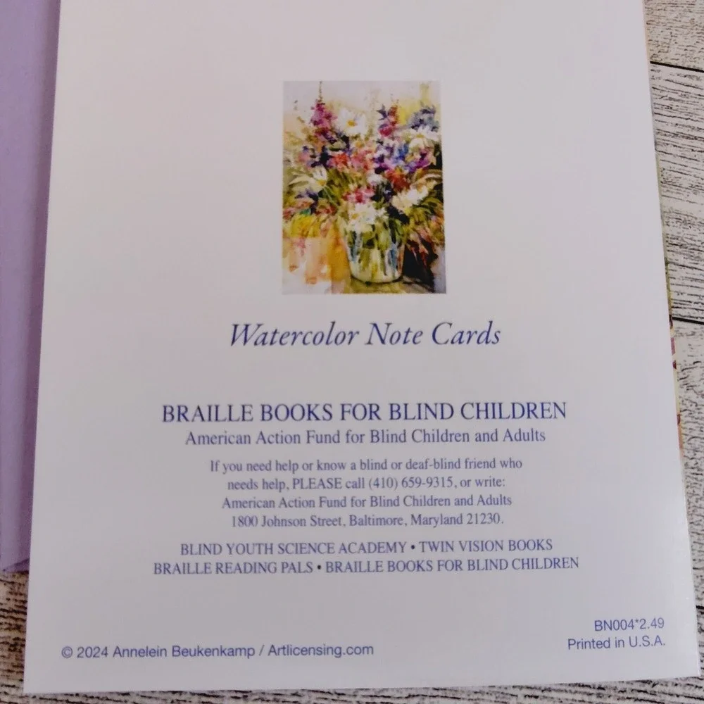 Blank Greeting Card Watercolor Floral Note Card with Lilac Envelope Blank Inside